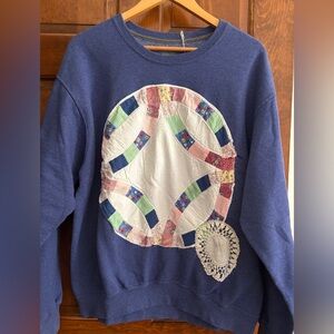 One of a kind vintage up cycled sweatshirt with quilt pieces